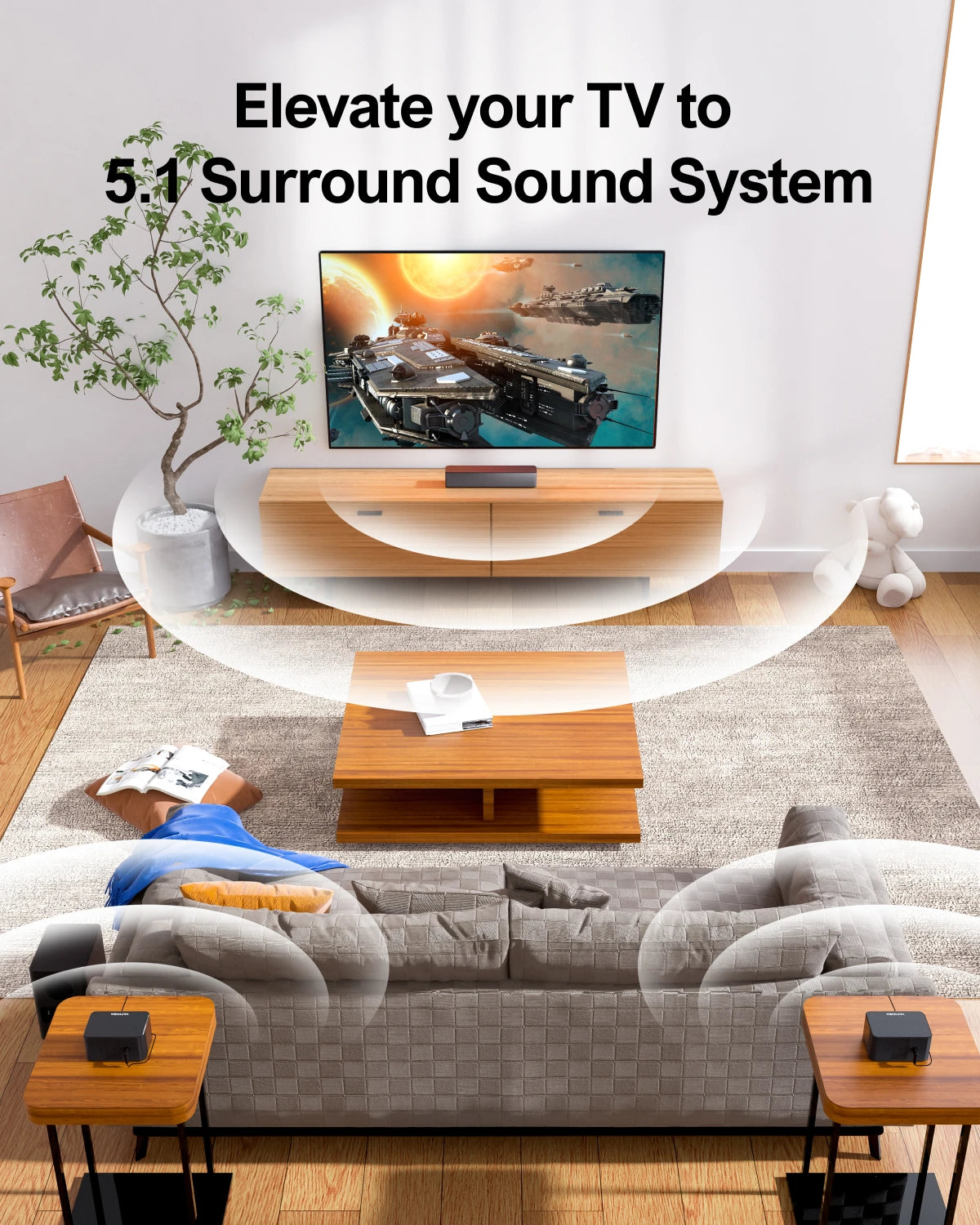 ULTIMEA 5.1 Virtual Surround Soundbar, 3D Surround Sound System, Soundbar for TV with Subwoofer and Rear Speakers, Poseidon D50