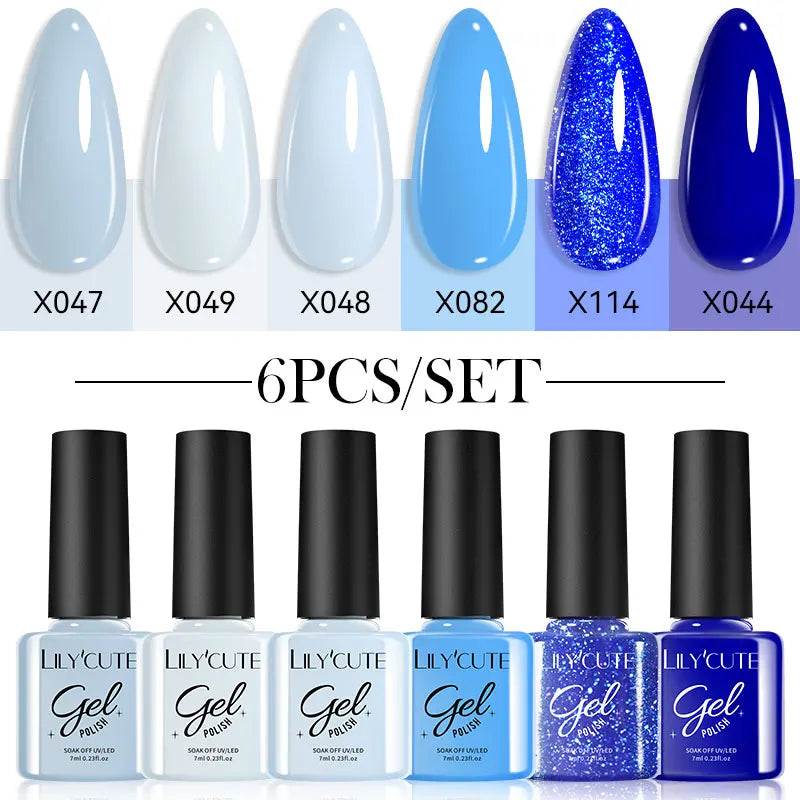 LILYCUTE 6PCS Gel Nail Polish Set Summer Neon Nail Gel Kits For DIY Nail Vernis Semi Permanent UV Lamp Gellak Nail Varnish Set