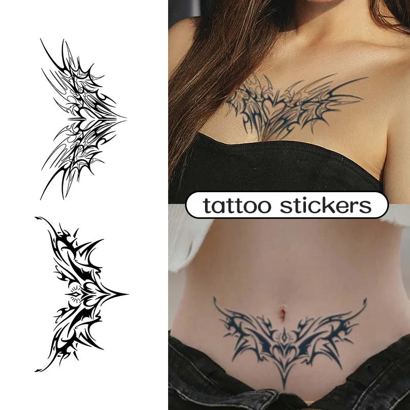 1pc Charming Tattoo Stickers Waterproof Lasting One To Two Weeks For Girls Belly Chest Back Waist Non-Reflective Thorn Cyan Main image
