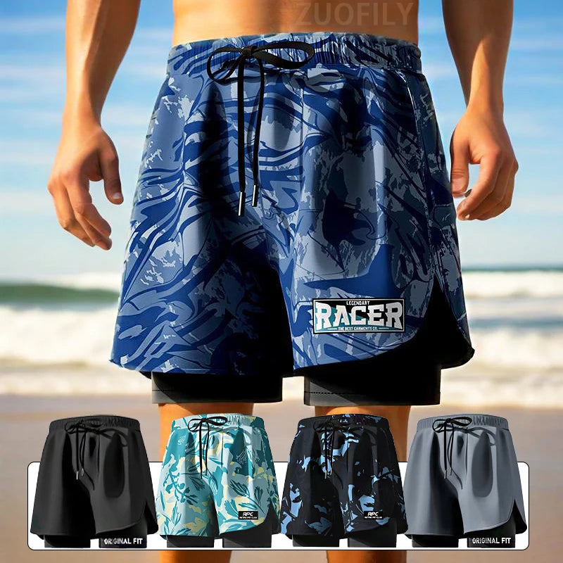 Adult Swimming Trunks Men Boxer Brief Swimsuit Set New Beach Adult Beach Shorts Quick Drying Surf Trunks with Lining Swim Pants