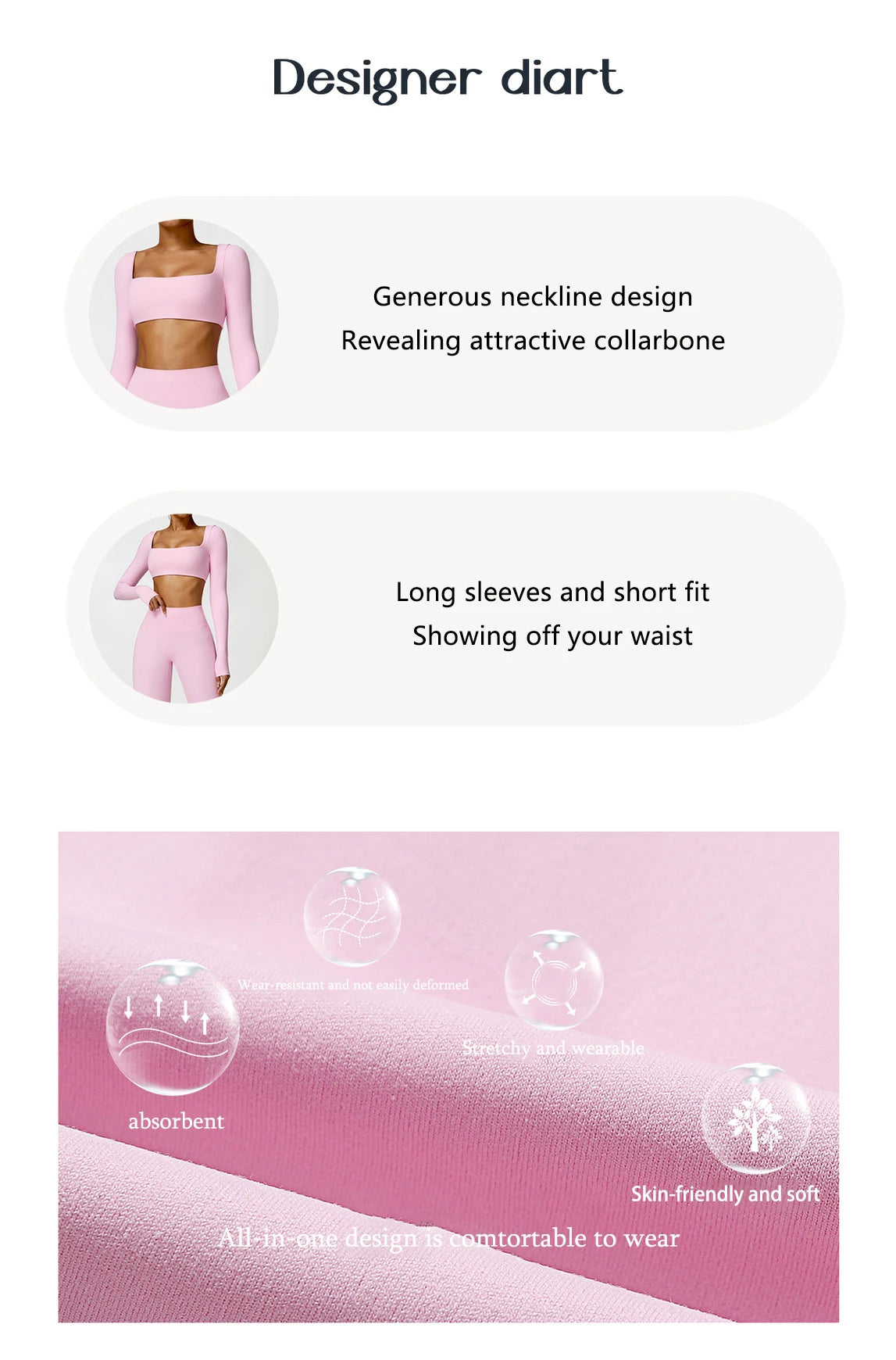 Hearuisavy Summer Casual Quick Dry Sportswear Women Square Neck Gym Top Women Fitness Sports Crop Top Long Sleeve Yoga Clothing
