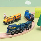 Kids Electric Train Set Compatible with Wooden Tracks Magnetic Connectors Diecast Metal Auto-Go Train Toy for Ages 3+ Boys Girls