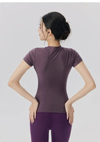 Spring and Summer Yoga Wear Short-sleeved Nude Tight-fitting Fitness Wear for Women Outdoor Running Training Sports T-shirt