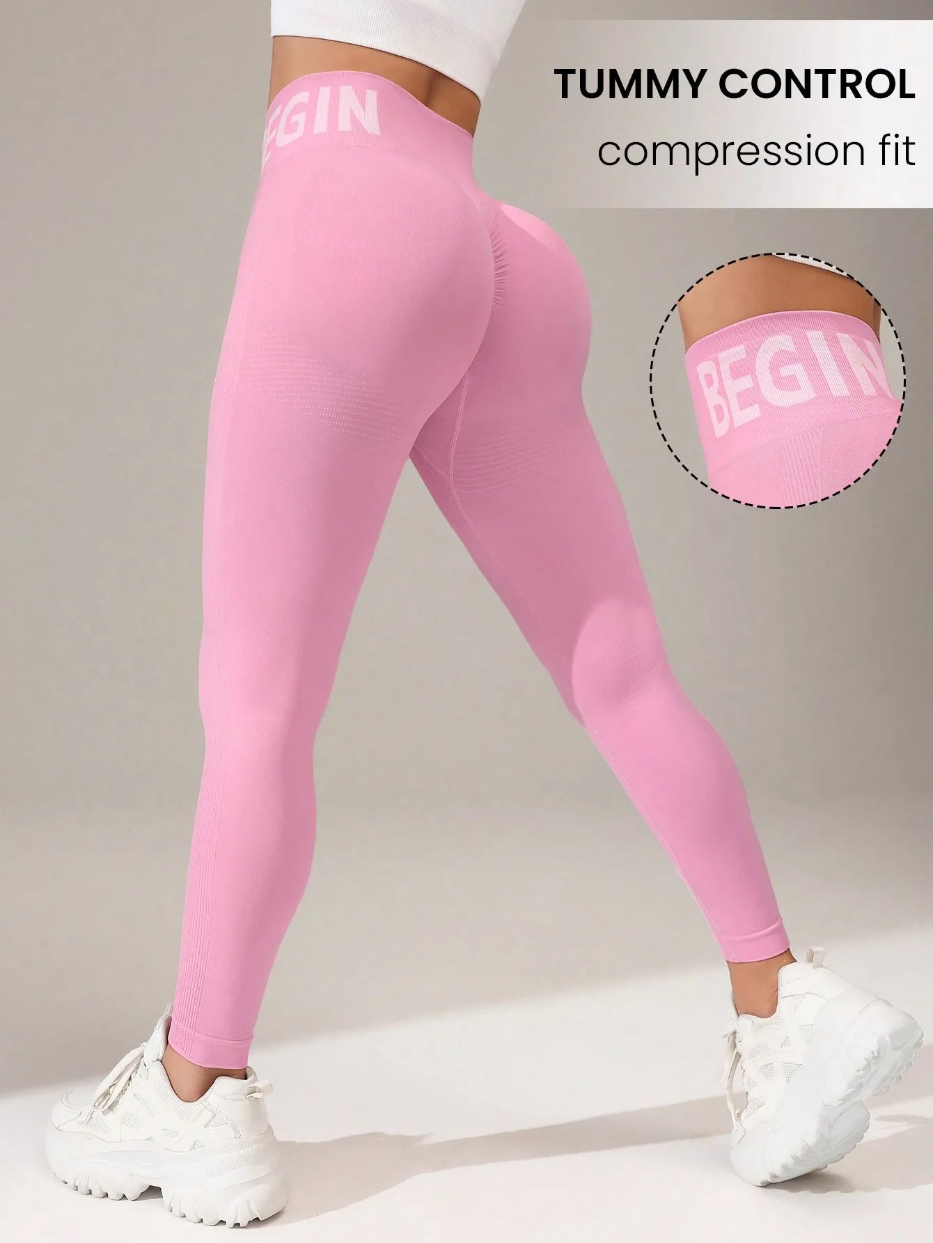 European and American Seamless Yoga Leggings with Waistband Lettering, Butt-Lifting, Quick-Dry Women's Breathable Tights for Pea
