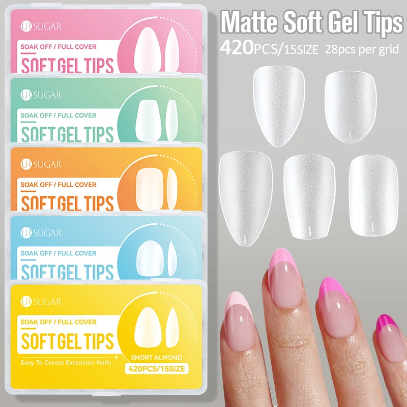 UR SUGAR 3PCS False Nails Set With 420Pcs Matte Soft Gel Tips Solid Glue Gel Remover Quick Nail Extension Kit Nail Beauty Starte