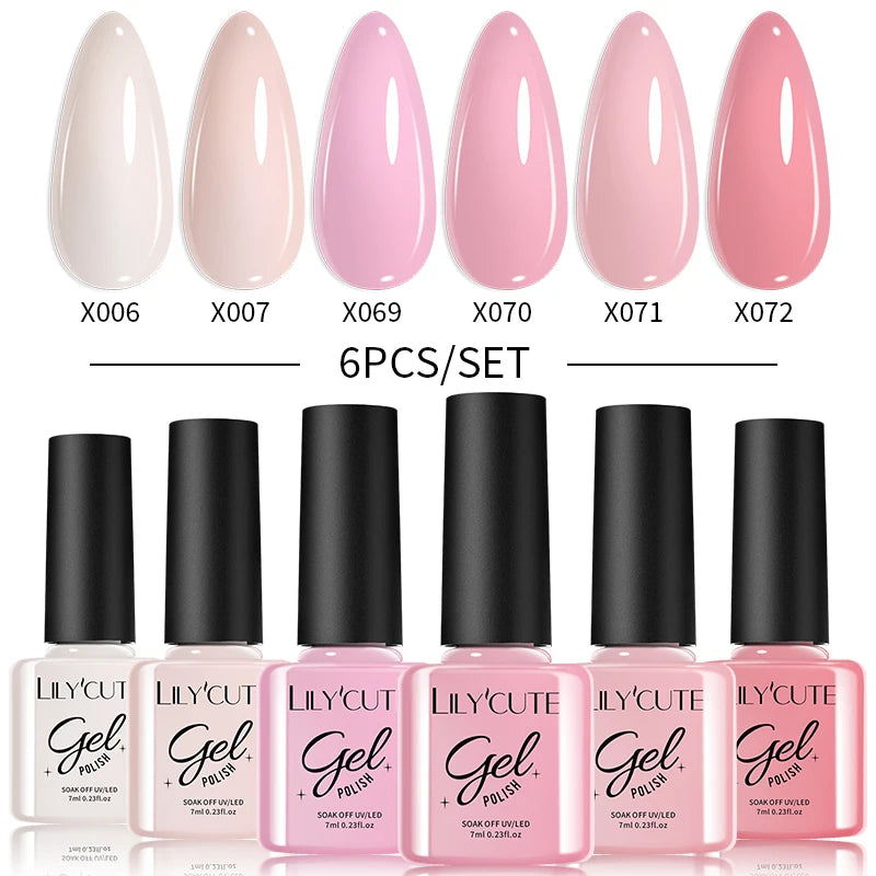 LILYCUTE Nail Gel Polish Set Pink Green Spring DIY Nail Art Design Long Lasting Soak Off UV Gel Manicure Painting Gel Vernis Kit