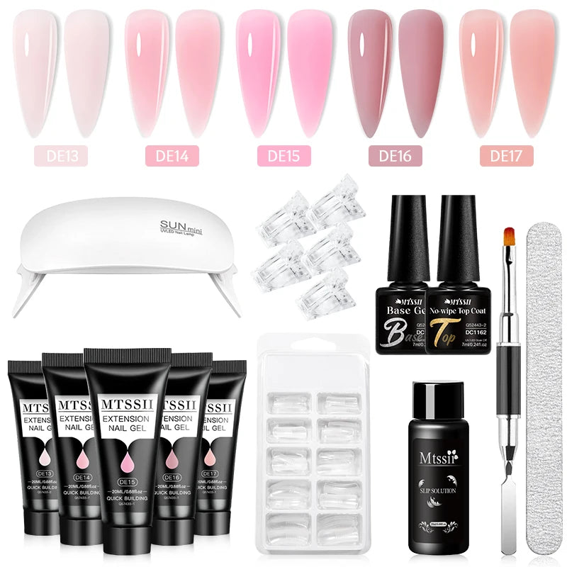 24PCS/Set 20ml Poly Naili Extension Gel  Kit Mini UV Lamp Sealer With Base Top Coat Professional Poly UVNail Gel Kit Starter Kit