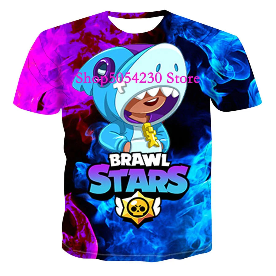 Boys Summer T-shirt Tees Brawl-Stars Anime Figures Leon Cartoon Characters Kids Cosplay Costumes Crow T Shirt Christmas Gifts