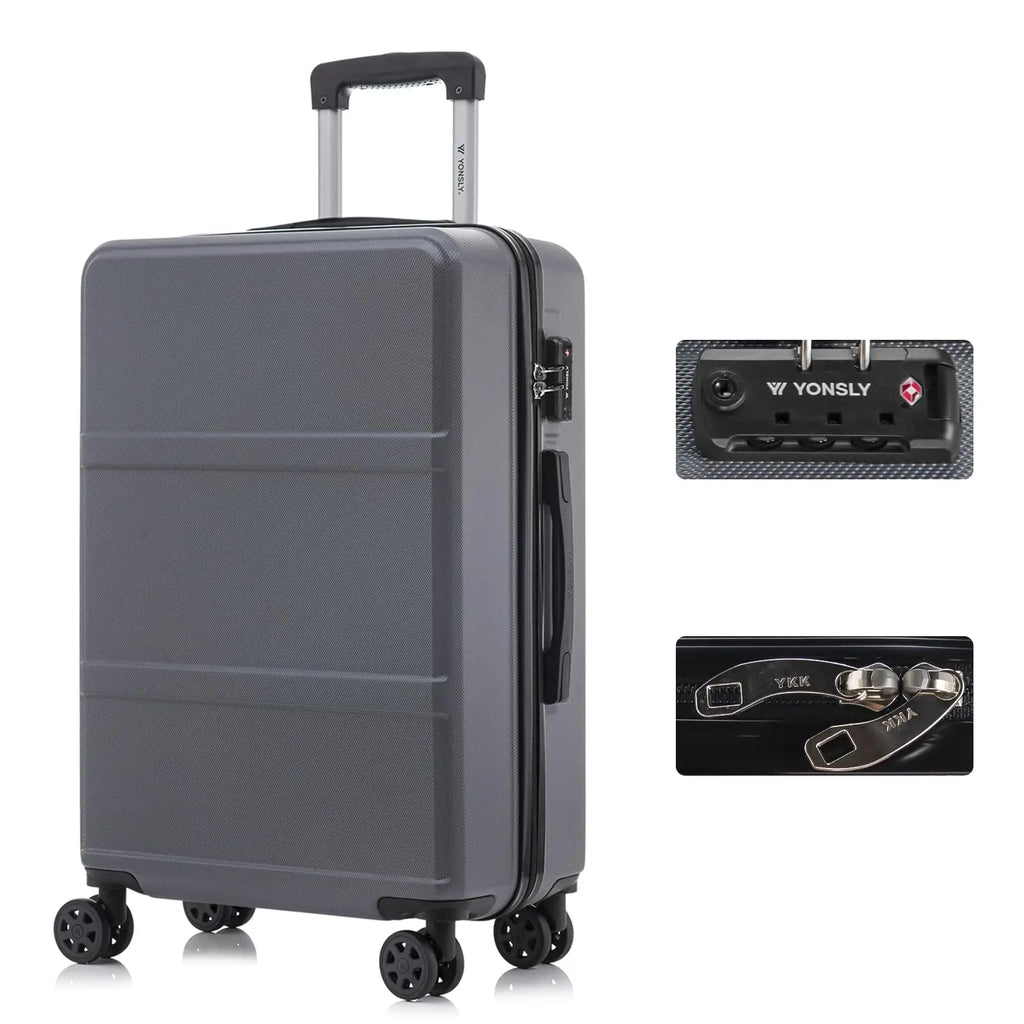 YONSLY Hardshell Suitcase 20/24/28 Inches with TSA Lock YKK Zipper 4 Silent 360° Wheels Mesh Compartment Trolley Rolling Luggage Hand Luggage Suitcase for Business Trips, Vacations, Family Journeys, and Weekend Getaways