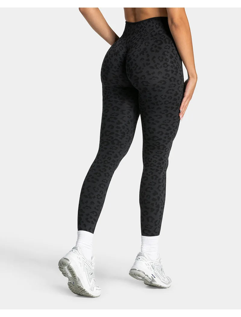 Teveo Tight-fitting Leopard-print Seamless Yoga Pants with Nude-skin High Elasticity Suitable for Fitness Running Pants