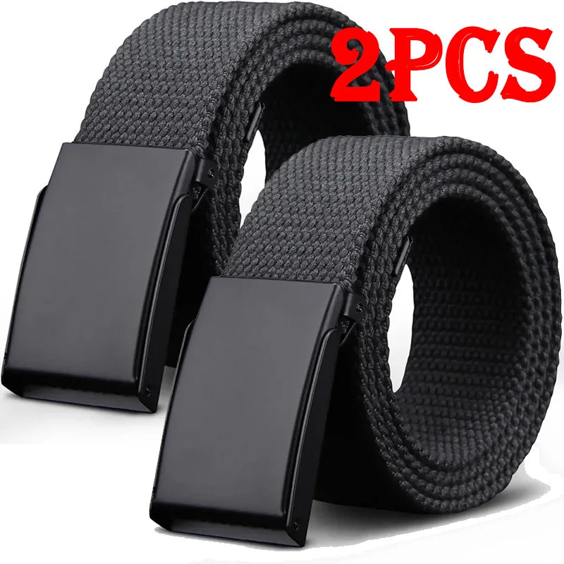 1/2pcs Canvas Nylon Belt Men Black Automatic Buckle Unisex Women Large Big Size Jeans Belts Plus LONG Extra Size 160 150 140cm
