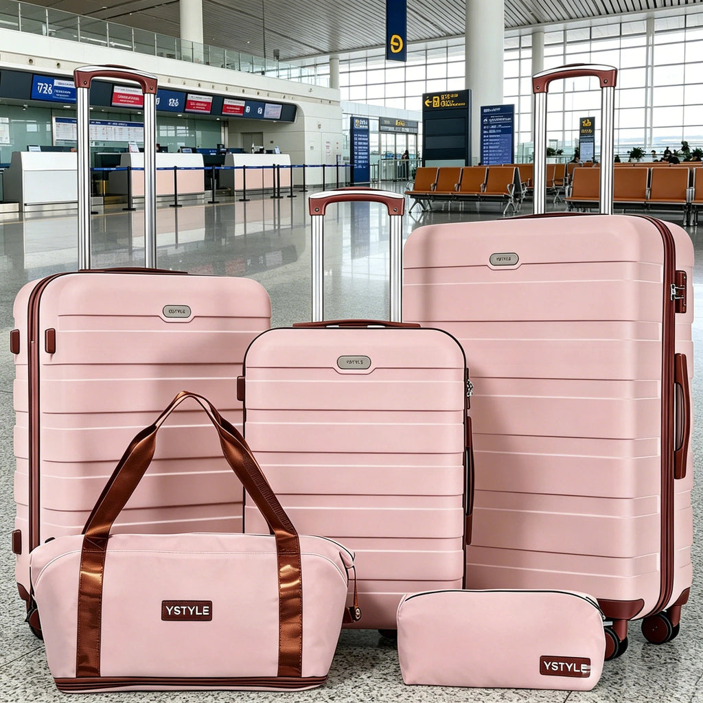 Premium 5-piece Hard Shell Luggage Combo, Multi-size 20/24/28 Inch Travel Trolley Suitcase, Smooth 360° Rolling Wheels with TSA Safety Lock, Complete Travel Set with Handbag & Makeup Bag
