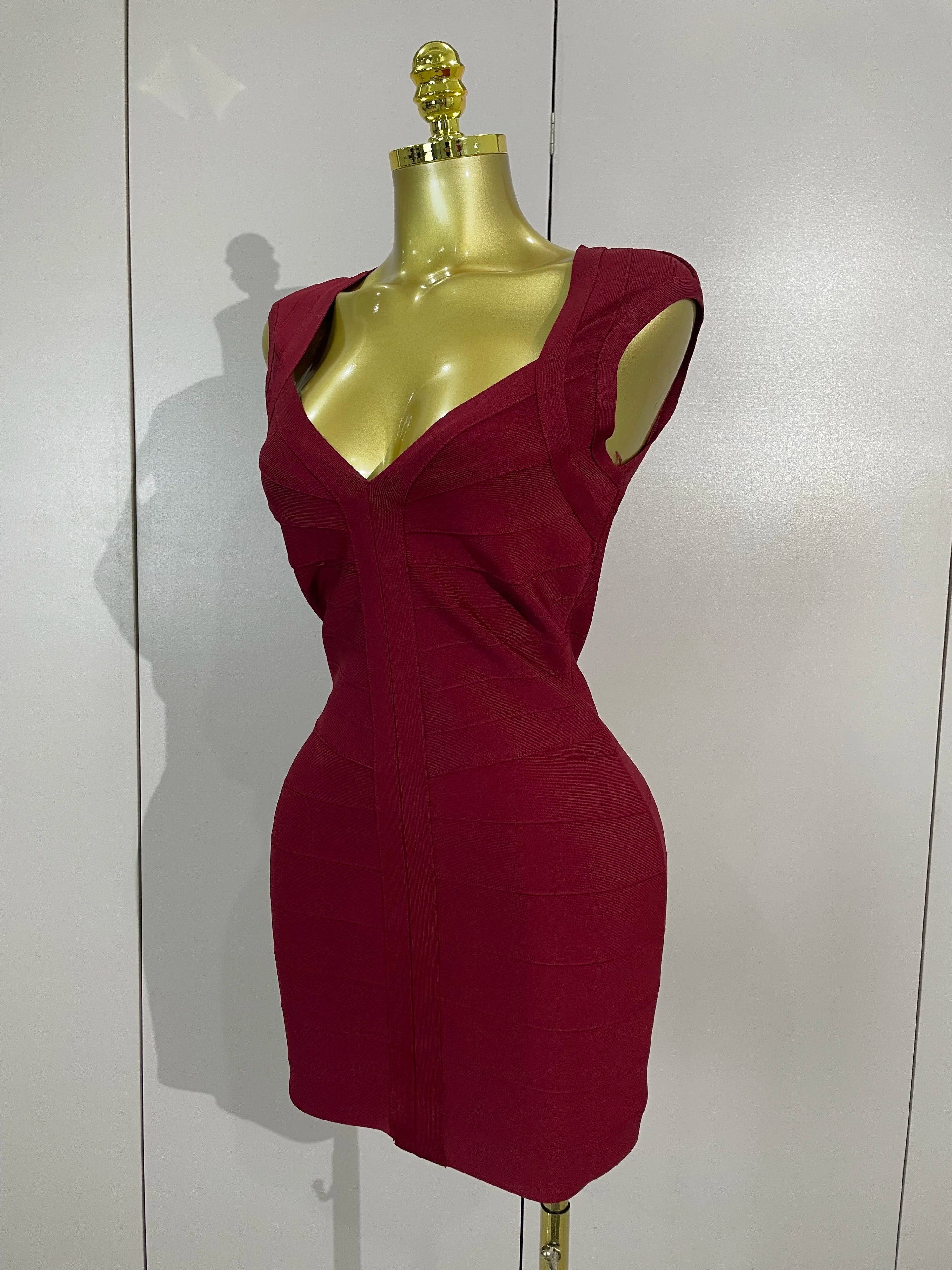 Sexy Sleeveless Deep V-neck Bodycon Mini Bandage Dress Women Elegant Solid-color Evening Birthday Party Club Gown Stage Outfit Secondary image