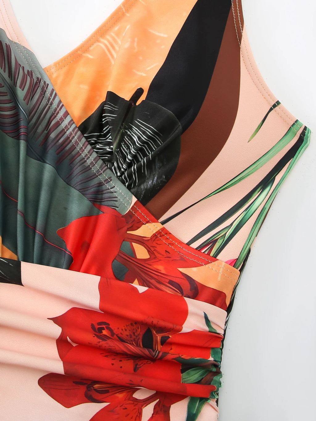 Summer retro digital printed lace up women's beach vacation one-piece swimsuit gauze skirt 2-piece set