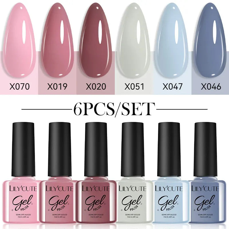 LILYCUTE Nail Gel Polish Set Pink Green Spring DIY Nail Art Design Long Lasting Soak Off UV Gel Manicure Painting Gel Vernis Kit