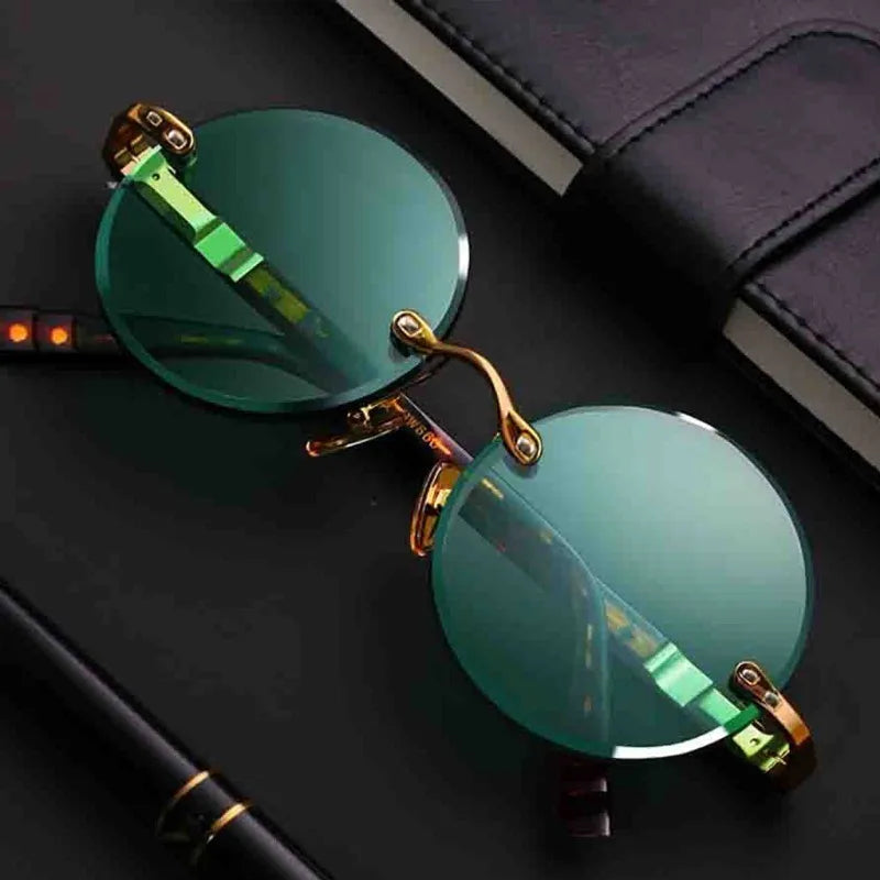 Fashion Classic Rimless Sunglasses Women Men Crystal Dark Green Lens Sun Glasses Retro Round Glasses Outdoor Driving Eyeglasses Main image