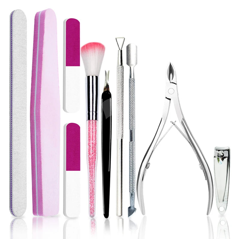 6Pcs/Set Professional Nail Files Manicure Sets Nail Suit Nail File Buffer Block Grinding Strip Cuticle Pusher Steel Pushing KIts