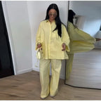 Women Solid Lapel Full Sleeves Pant Suits Chic Single Breasted Wide-leg Long Pants Sets 2026 Lady  Casual Daily Loose Fit Outfit