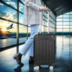 Comanlai 3Pcs Rolling Luggage Sets, Black Hard-shell Suitcases, Classical Striped Design, with 360° Universal Wheels, TSA Lock and Telescopic Handle,  for Business Outdoor Travelling