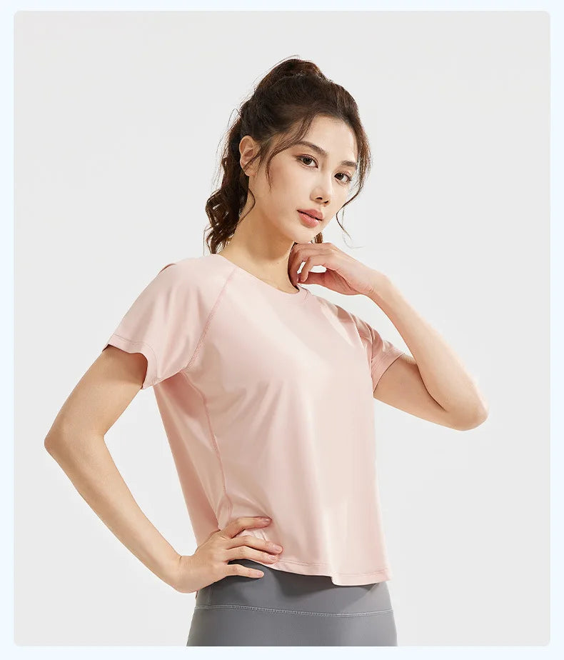 STOUREG Women's Loose Mesh Sports T Shirt Quick Dry Short Sleeve Yoga T Shirt Pilates Running Sports Fitness Short Sleeve