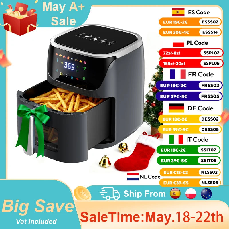 Patbrela Visible Air Fryer 7.0L 8-in-1 Max 200°C Electric Hot Fryer Oven Oilless Cooker with Touch Screen Nonstick Basket Family Size Main image