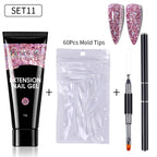 LILYCUTE 15ml Extension Gel Nail Polish Set Quick Nail Prolong With Extend Mold Nail Tips Acrylic Solution Manicure Tools Kit