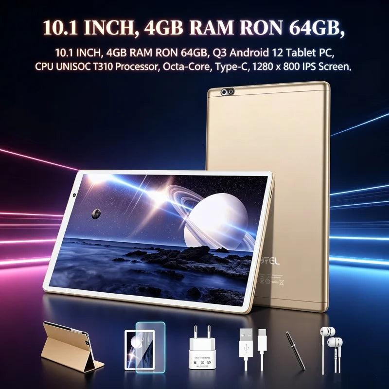 Android 12 Tablet PC Q3 CPU 10.1 INCH 4GB RAM 64GB ROM UNISOC T310 Processor, Octa-Core Cortex-A53 Type-C WIFI 1280 x 800 pixels Main image