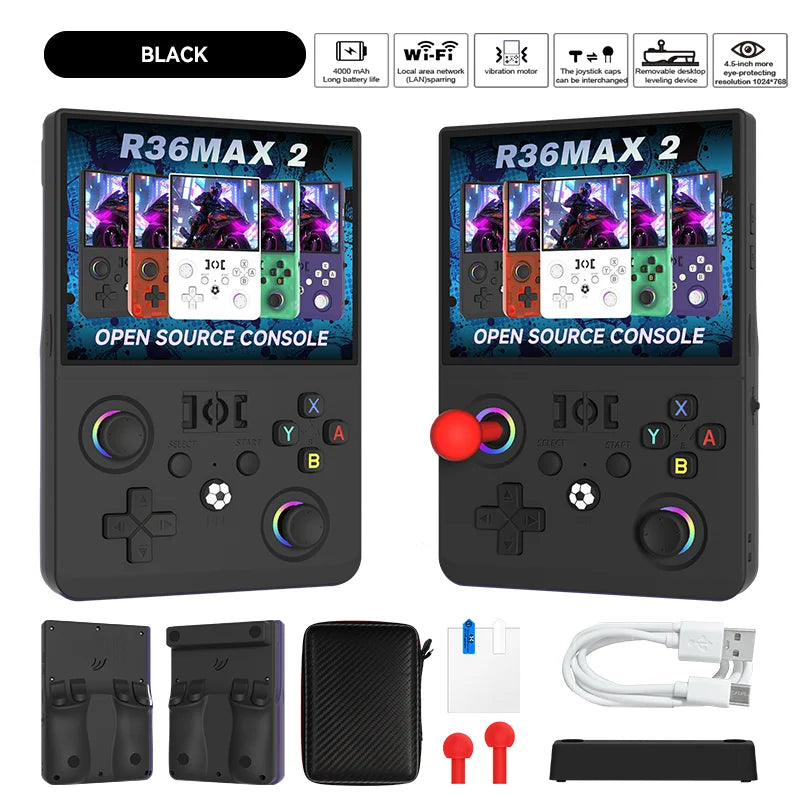 2026 Upgraded R36MAX2 Retro Handheld Game Console  4.5 Inch HD Screen 1024*768 Open Souce  Portable Pocket Video Game Player
