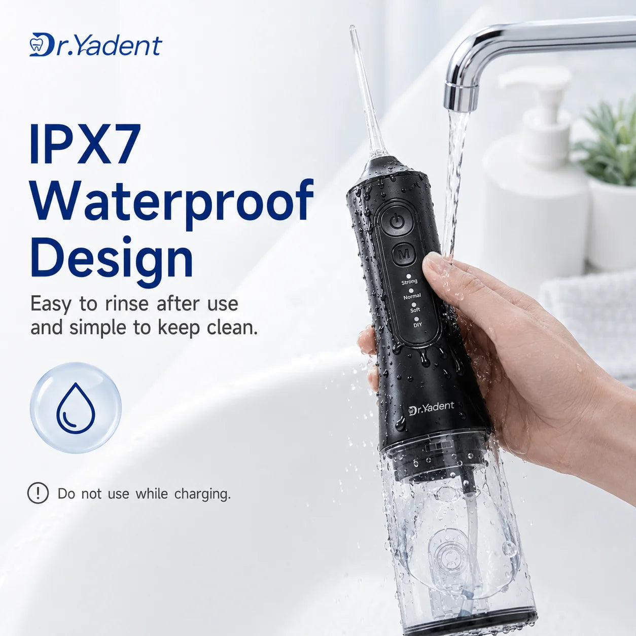 Dr.Yadent YD06 Cordless Oral Irrigator WaterFlosser 300ML Portable Water Jet USB-C Fast Charge 7 Nozzles 4 Modes IPX7 Waterproof