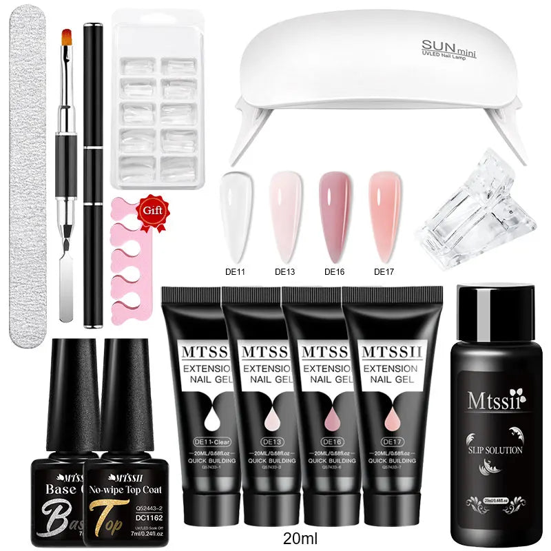 24PCS/Set 20ml Poly Naili Extension Gel  Kit Mini UV Lamp Sealer With Base Top Coat Professional Poly UVNail Gel Kit Starter Kit