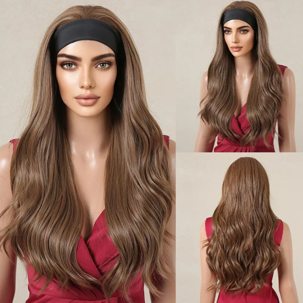 ALAN EATON Long Blonde Synthetic Headband Wig Ombre Blonde Straight Hair Wigs Natural Looking Heat Resistant Fiber for Daily Use