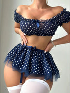Polka Dots Sexy Tutu Women's Lingerie Set High-value Fashionable and Exquisite Off-the-shoulder Slot Two-piece Set