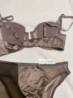 Front Buckle Push Up Bra for Women Lingerie Set Sexy Satin Mesh Semi-Cup Wireless Lift Bra Set with Adjustable Straps S-XL Size