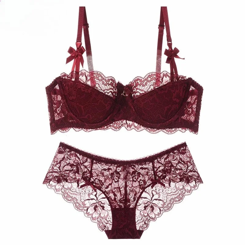 MOYISU Summer Lingerie Set Sheer French Lace Minimiser Bra Briefs Ultra Thin Sexy Women's Underwear Big Bust Sexy Tushy & Panty Main image
