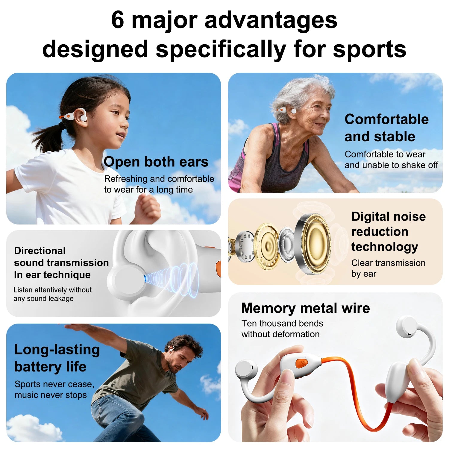 Air Conduction Stereo Headphones Kids Open Ear Bluetooth6.0 Earphones  Wireless Learning Noise Reduction Music Headset Earhook