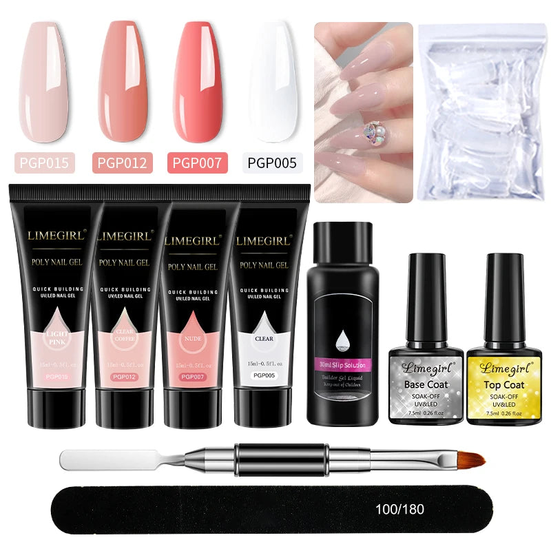LIMEGIRL Nail Art Kit Poly Nail Gel Extending Soaking Gel Kit Nail Art Acrylic Gel Varnish Kit For Novices Semi Permanent Gel So Main image