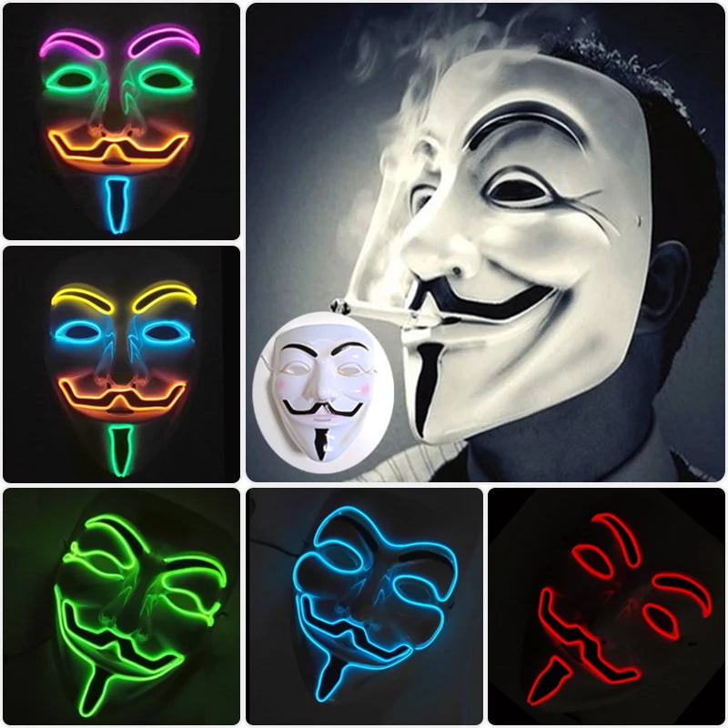 V For Vendetta Mask Cosplay Guy Fawkes Hacker Glowing Mask For Halloween Carnival  Decor Props