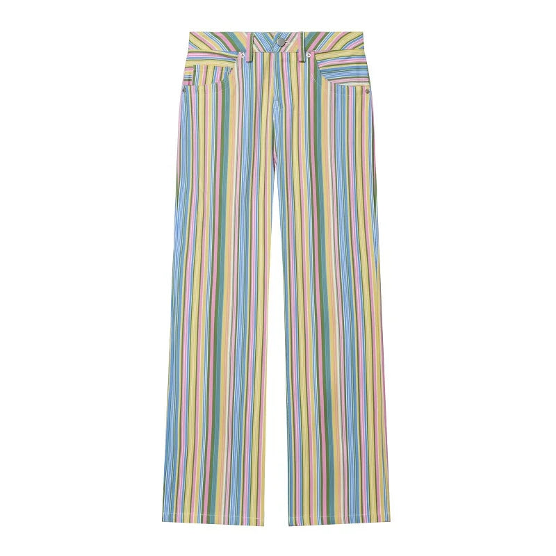 MUJER Striped Baggy Jeans Woman Low Rise Wide Leg Jeans Pants for Women New Boyfriend Jeans Women Straight Women's Denim Pants
