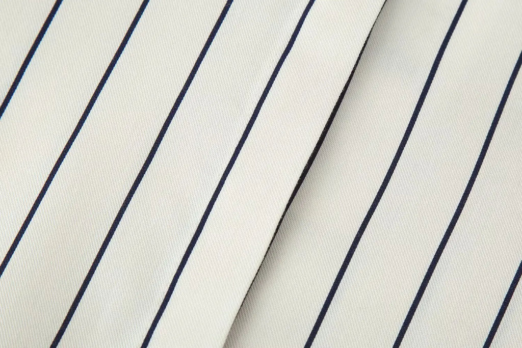 HH Women 2026 New Fashion Versatile Beige Striped Puffy Sleeve Shirt+High Waisted Loose Pleated Casual Long Pants Two Piece  Set