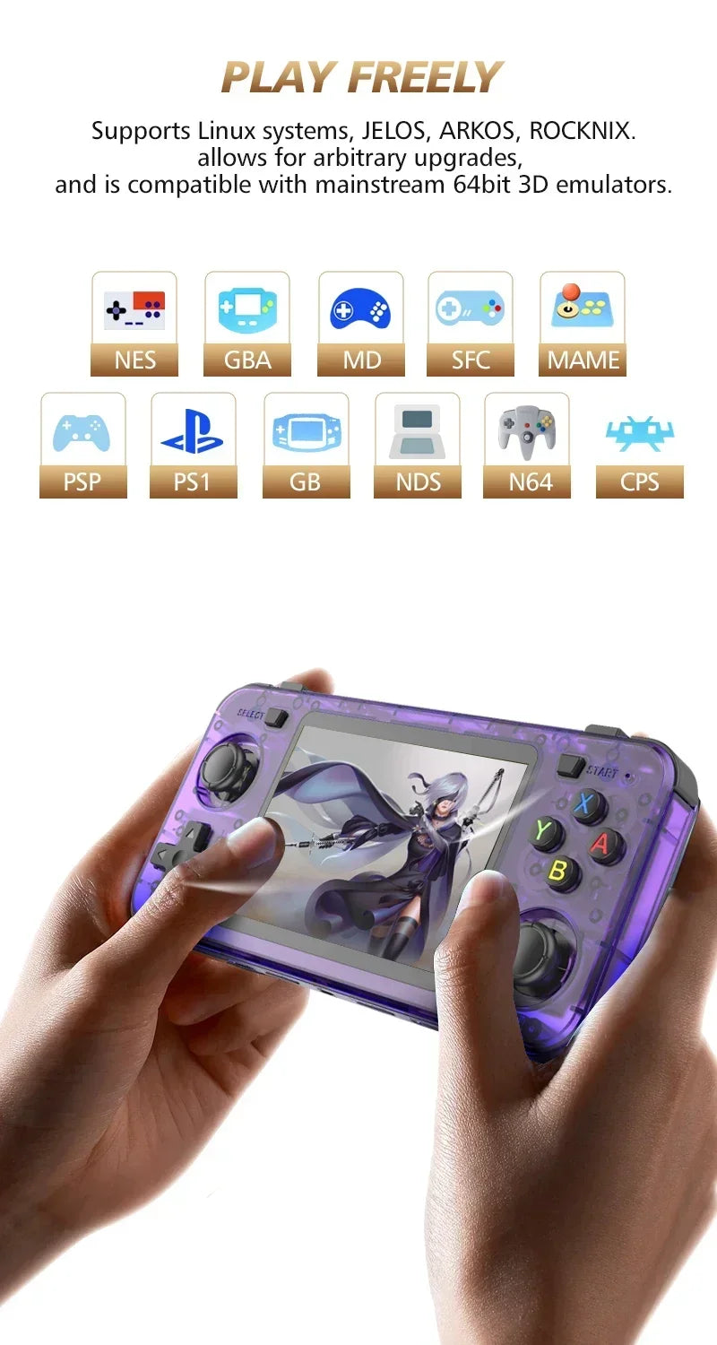BOYHOM Green R36H Retro Video Game Console 3.5‘’ IPS Screen RK3326 3000 mAh Open Linux System Portable Player 64GB 128GB