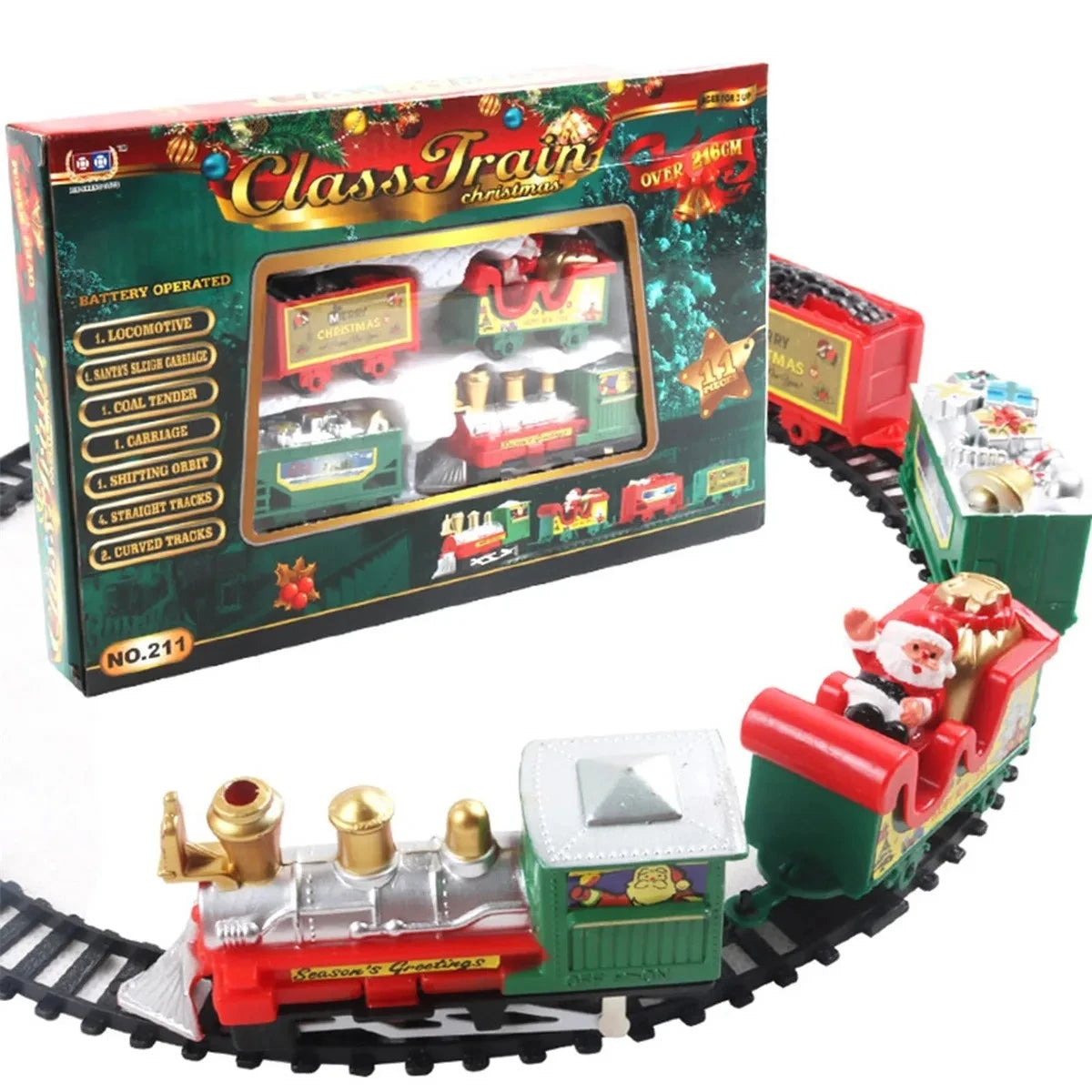 Electric Christmas Train Toy Set with Light Sound Train Track Set DIY Railway Tracks Educational Toys for Kids Party Xmas Gifts Main image
