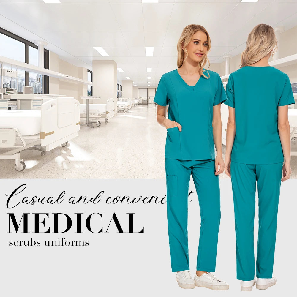 Niaahinn Scrubs Uniforms Sets Wholesale Medical Scrub Stretch Suit Healthcare Nursing Uniform Unisex Surgical Uniforms Woman Men