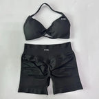AYBL 2PCS Yoga Set Gym Set Women Strappy Yoga Bra Top High Waist Workout Scrunch Shorts Sports Suit Seamless Yoga Set Fitness