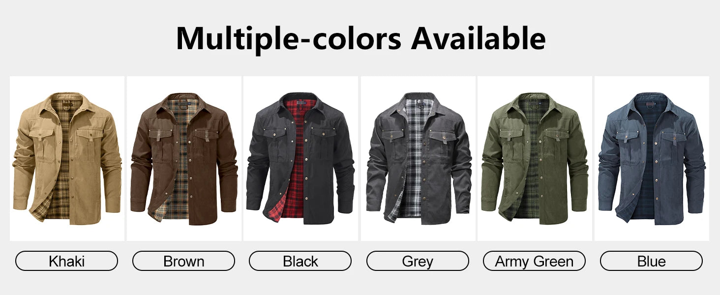 Men's Jackets Spring Flannel Lined Shirt Coat Shacket Casual Snap Button Overshirt Western Cowboy Style High Quality Top US Size