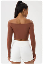 Yoga long-sleeved T-shirt women's one-shoulder sexy tight fitness wear top nude feel quick-drying sports sleeved Yoga Shirts