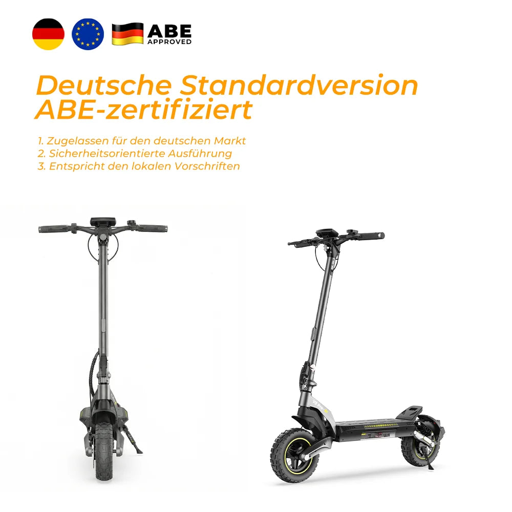 V5Pro Offroad E Scooter 10 Zoll ABE zertifiziert 500W 48V12.5Ah Geländereifen Dual Federung E Bremse Voltix APP Deutschland