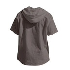 Cotton Linen Shirt for Men Hooded Short Sleeve Solid Color Breathable Lightweight Drawstring Design Shirts Casual Basic Tees