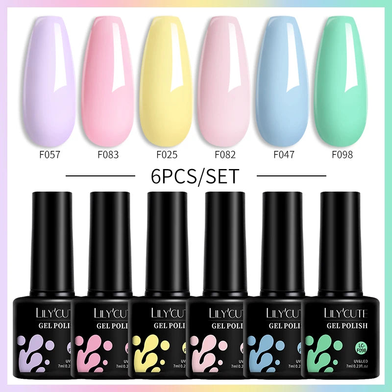 LILYCUTE 6PCS Gel Nail Polish Set Summer Neon Nail Gel Kits For DIY Nail Vernis Semi Permanent UV Lamp Gellak Nail Varnish Set