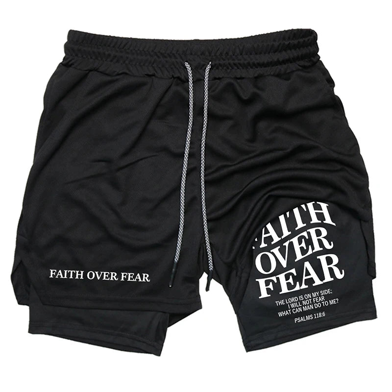 Print 2 in 1 Running Workout Shorts for Men Christian Gym Athletic Performance Shorts with Phone Pocket Towel Loop Activewear Main image