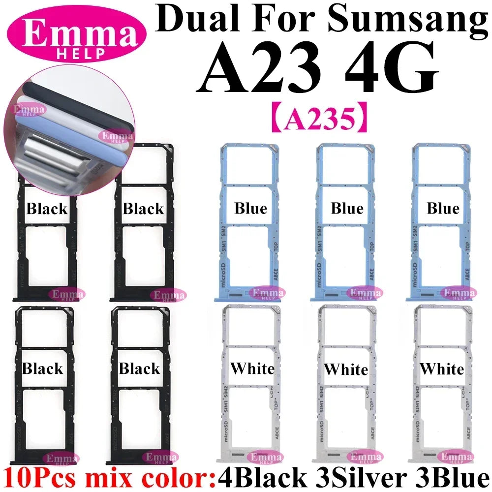 10Pcs Dual Card Phone Sim SD Card Tray For Samsung Galaxy A14 A24 A34 A54 A13 A23 A33 A53 A73 Sim Card Holder Adapter Drawer
